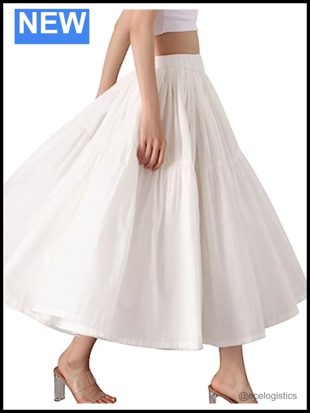 100% Cotton Maxi Skirt Pleated Full Skirt High Rise Side Pockets Dance